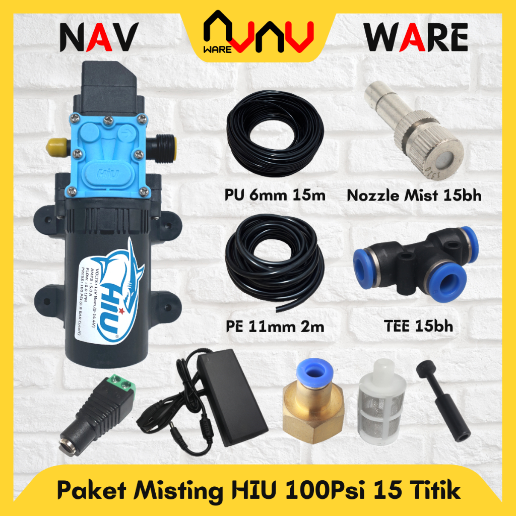 Jual Paket Misting 15 Titik Pompa HIU 100Psi DC 12V Alat Kabut Embun