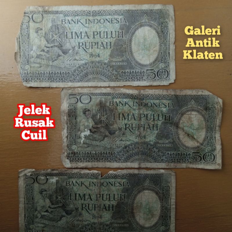 Jual Asli Rusak 50 Rupiah Tahun 1964 Seri Pekerja Tangan Rp Uang Kertas