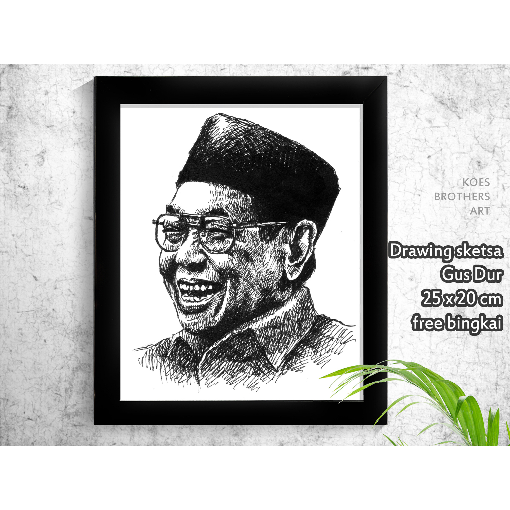 Jual Lukisan Drawing Sketsa Gus Dur X Cm Plus Bingkai Shopee