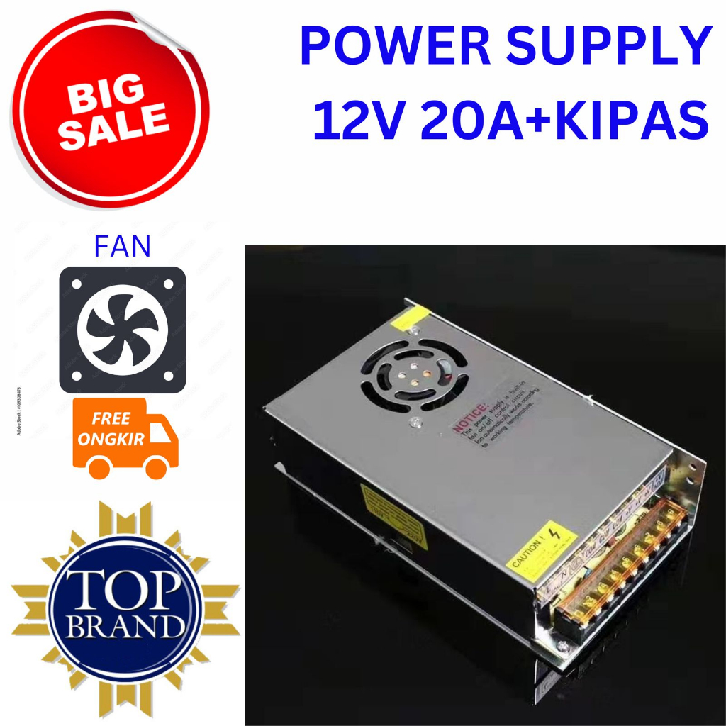 Jual Adaptor Power Supply 12V 20A PSU Jaring CCTV LED AC 220v To DC 12v