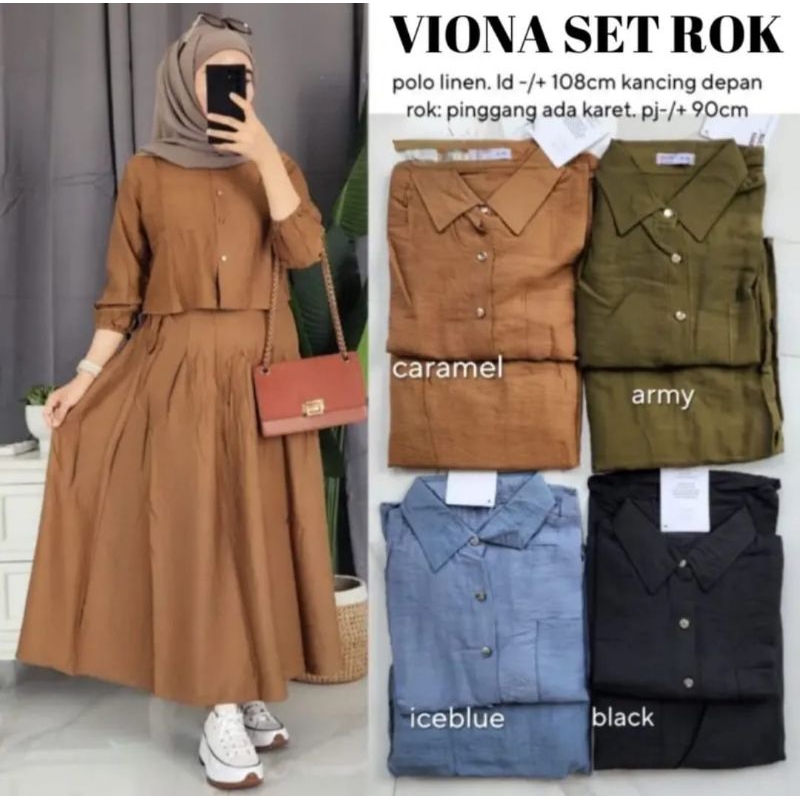 Jual Viona Set Rok Crinkle Airflow Setelan Kemeja Dan Rok Wanita