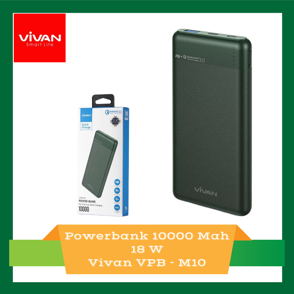 Jual Powerbank 10000Mah Vivan VPB M10 18W Dual Output Input Fast