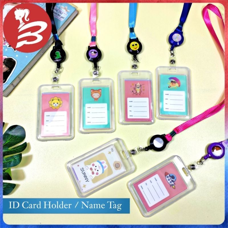 Jual Name Tag Tali Id Card Holder Transparan Tarik Lanyard Gantungan