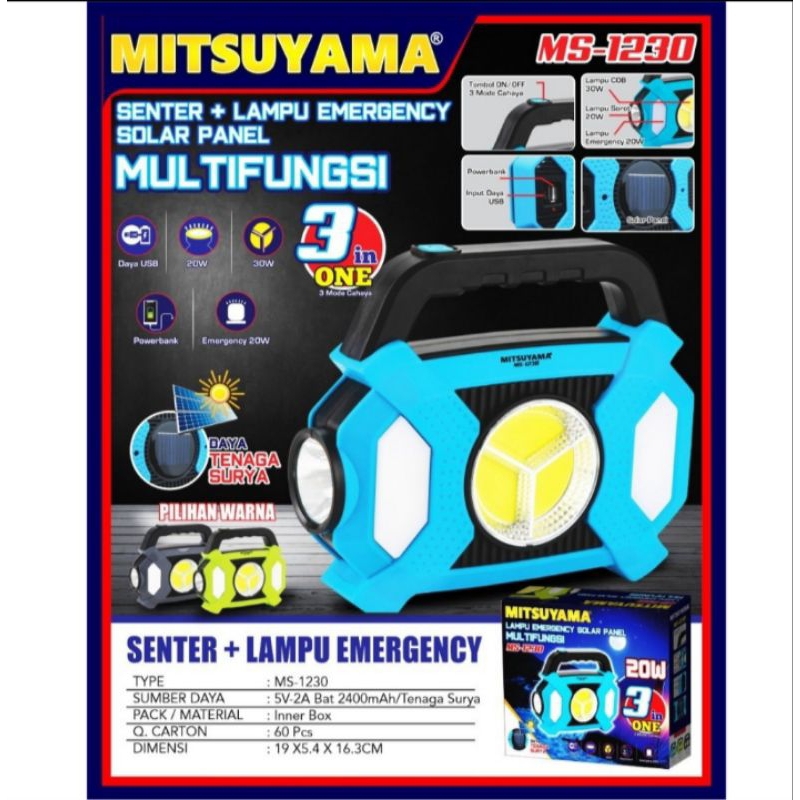 Jual LAMPU EMERGENCY SOLAR PANEL MULTIFUNGSI POWERBANK MITSUYAMA MS