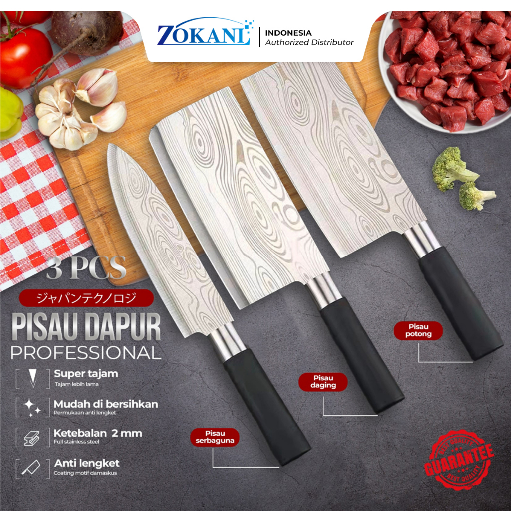 Jual Zokani COD Pisau Set Koki Super Tajam Stainless Steel Pisau