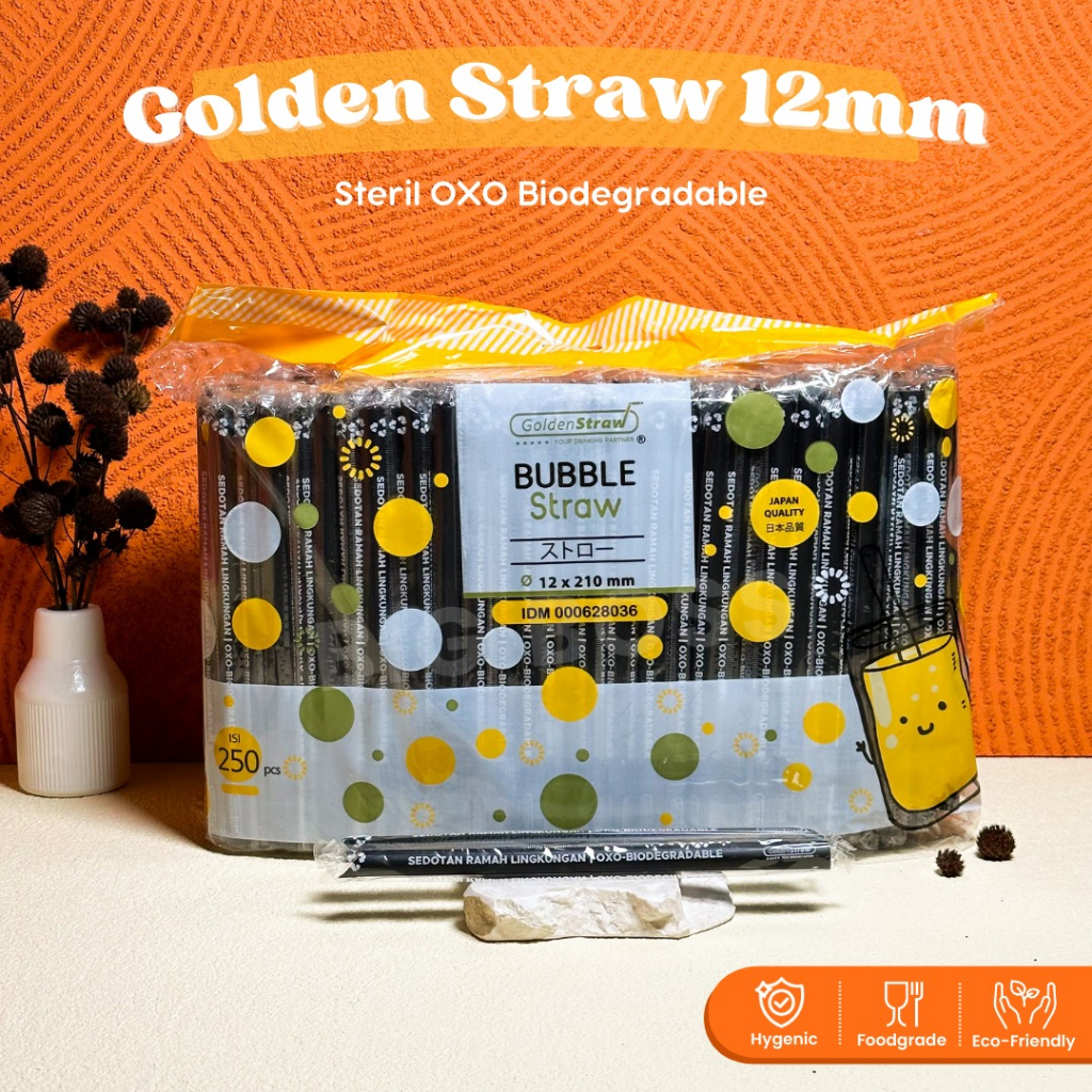 Jual Sedotan Boba Plastik 12mm Hitam STERIL Higienis Golden Straw OXO