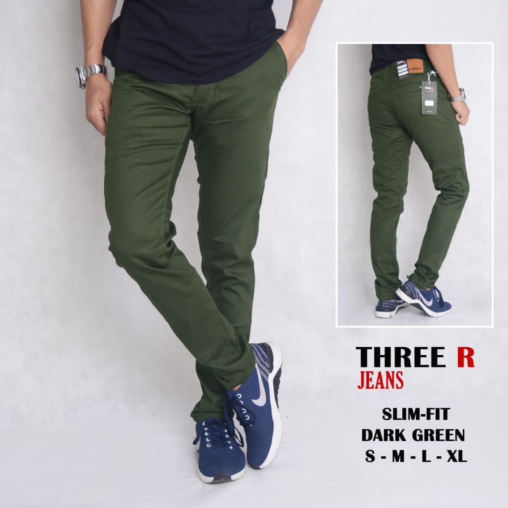 Jual Celana Chino Panjang Pria Slim Fit Cream Hijau Army Green Harian