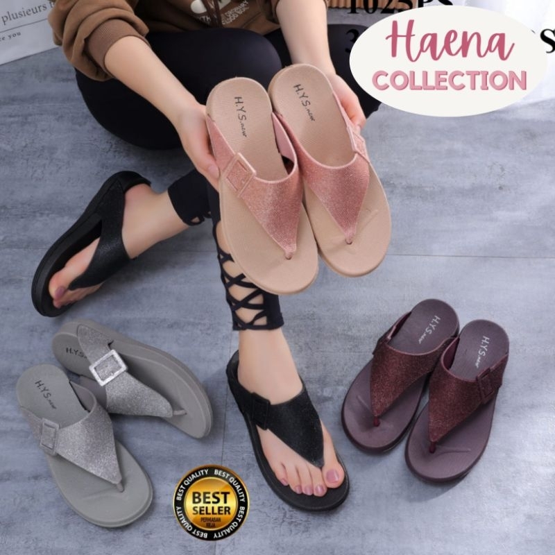 Jual Sandal Wanita Jepit Wedges Gliter Terbaru Simpel Mewah HYS 1025PD