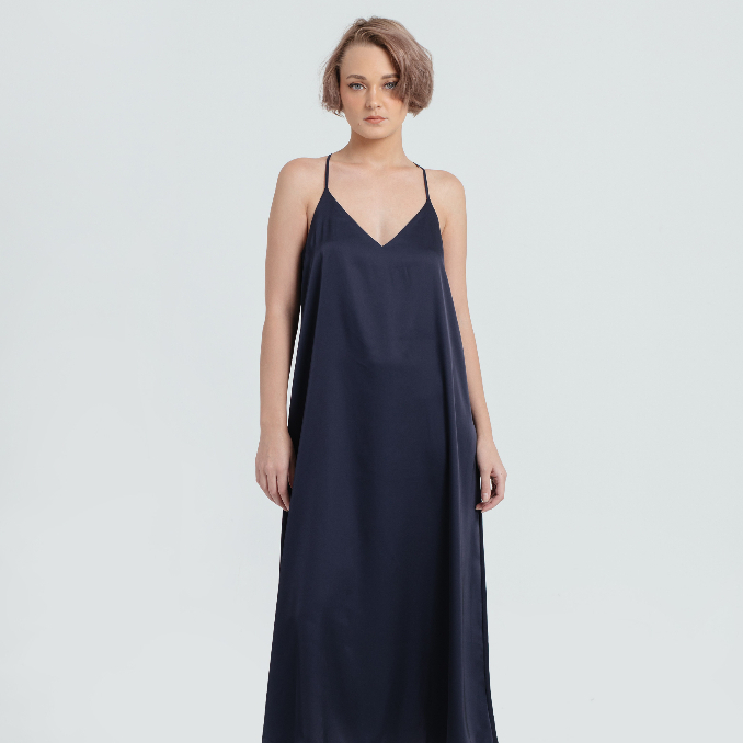 Jual Raquel Lingerie Cora Lose Long Slip Dress Navy Shopee Indonesia