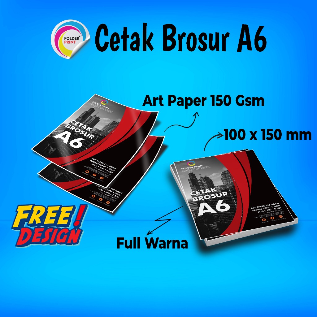 Jual Cetak Brosur A6 Flyer Leaflet Art Paper 150 Gram Murah Free Design