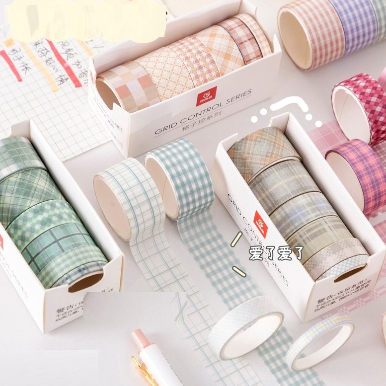 Jual Washi Tape Selotip Isolasi Kertas Warna Bermotif Grid Pita Sticker