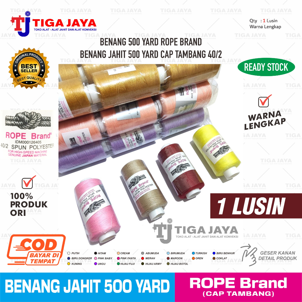 Jual Tigajayaofficial Benang Jahit Kecil 500yard Ukuran 40 2 Rope Brand