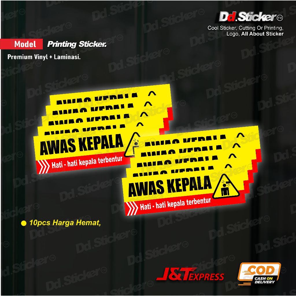 Jual Stiker Awas Kepala Terbentur Stiker Peringatan Printing Sticker