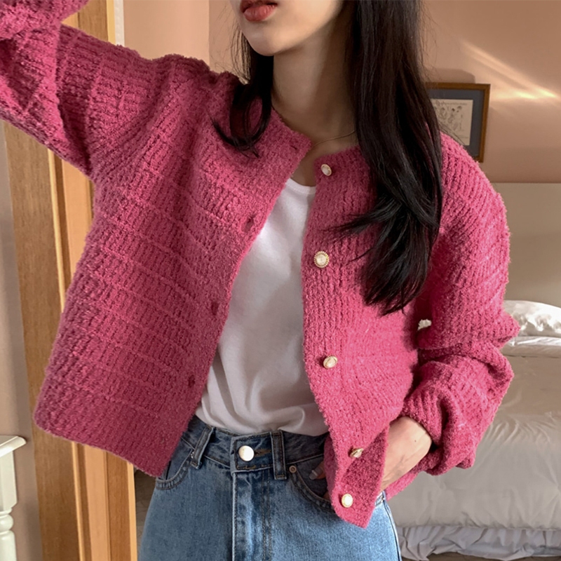 Jual Korean Style Cardigan Pink Lengan Panjang Kekinian Premium V Neck