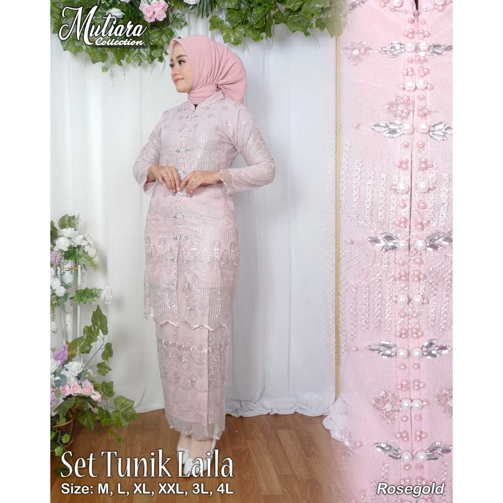 Jual Cod Satu Set Kebaya Tunik Payet Laila Dan Rok Stelan Kebaya