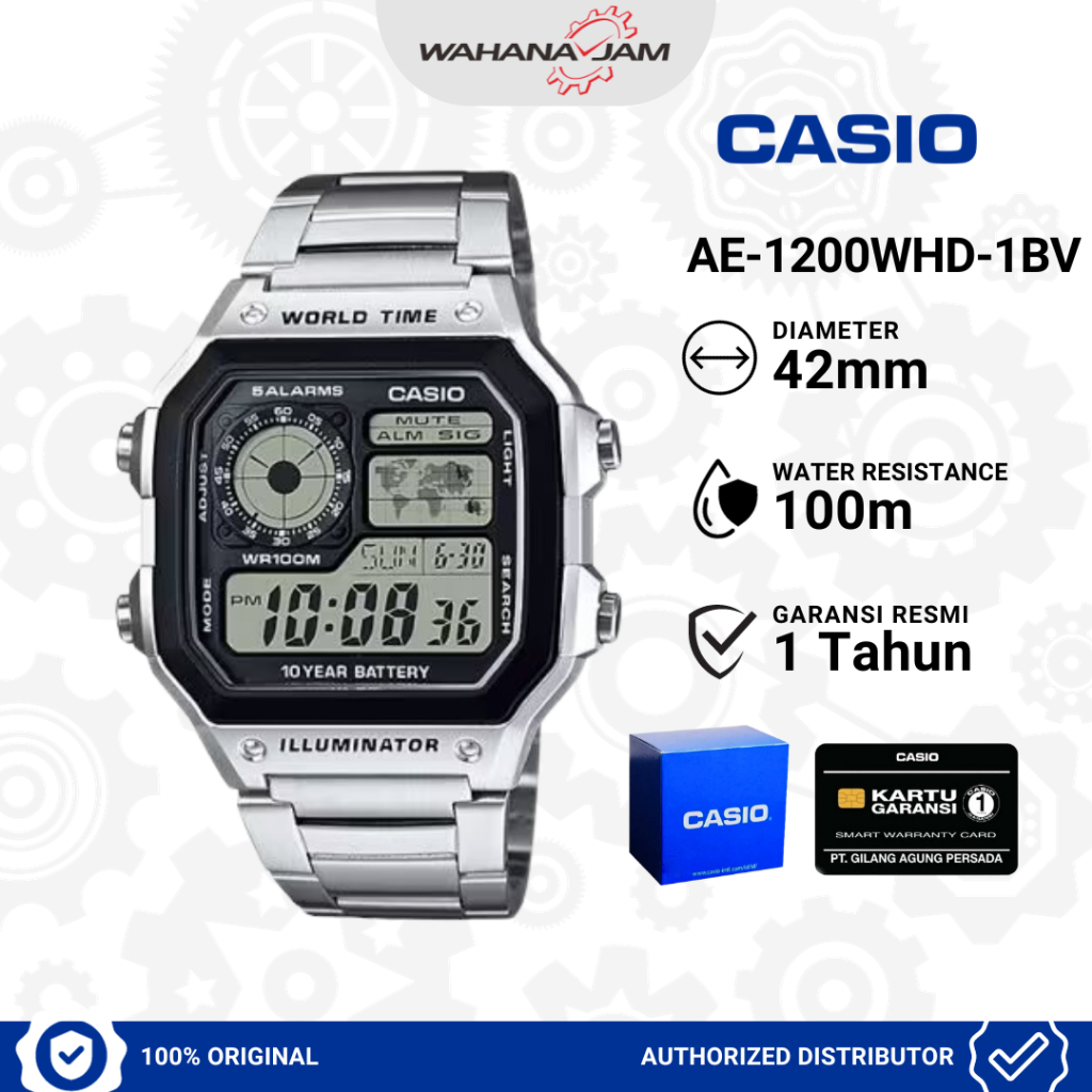 Jual Casio AE 1200WHD 1BV Stainless Steel Original Jam Tangan Pria