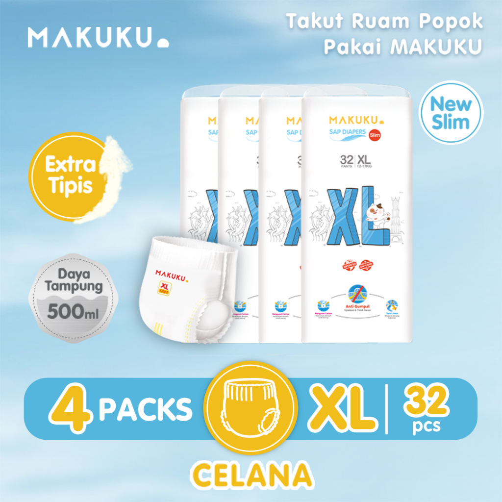 Jual Pack Makuku Sap Diapers Slim Pants Xl Popok Bayi Tipis