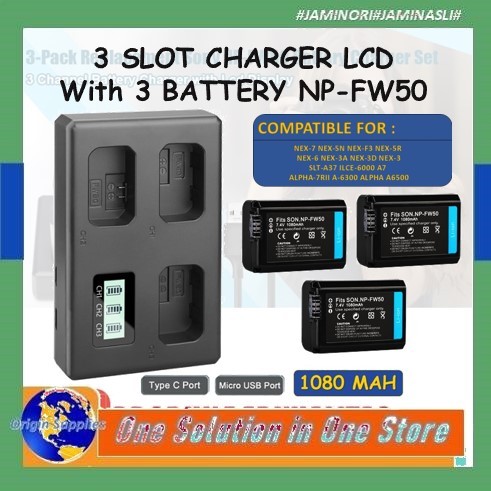 Jual Np Fw Battery Pack Upgraded Triple Slot With Lcd Charger