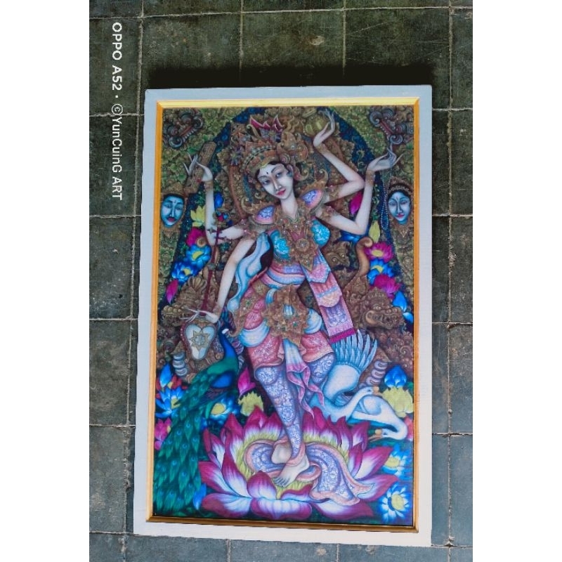 Jual Hiasan Dinding Lukisan Cetak Dewi Saraswati Plus Figura Ukuran