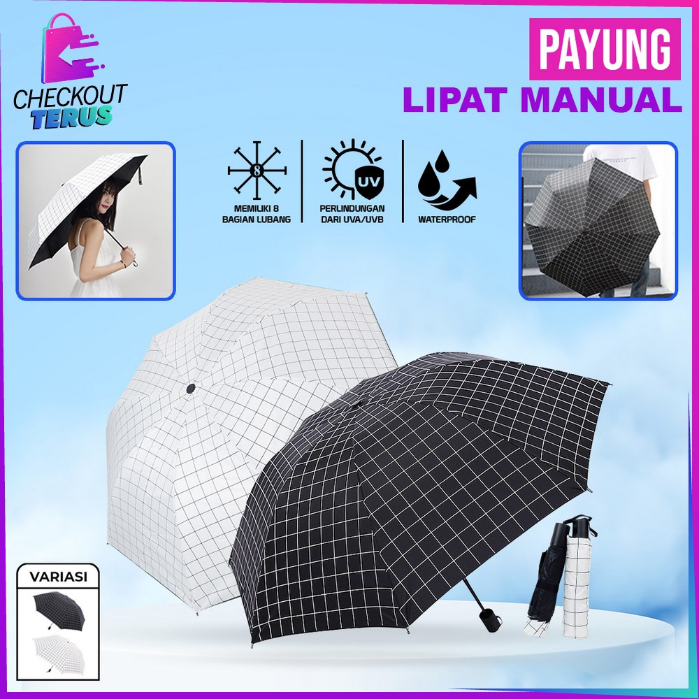 Jual CT C947 Payung Lipat Motif Kotak Manual Umbrella Waterproof UV