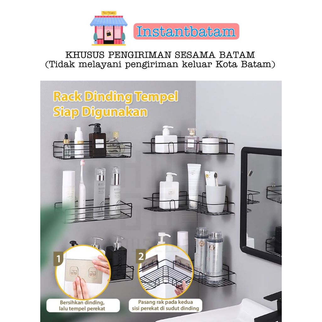 Jual Rak Sudut Kamar Mandi Gantung Bahan Besi Tempel Tanpa Baut