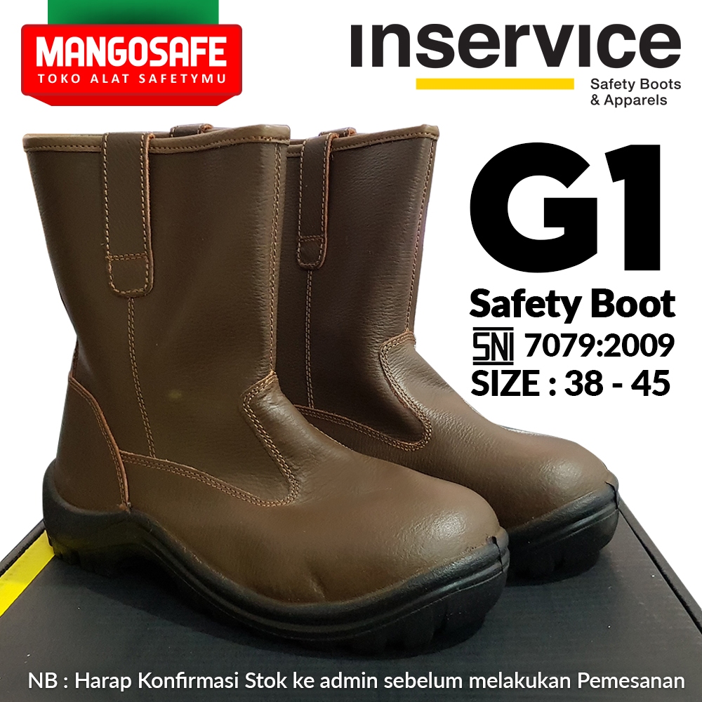 Jual Inservice G Coklat Sepatu Boots Tinggi Proyek Safety Shoes Slip