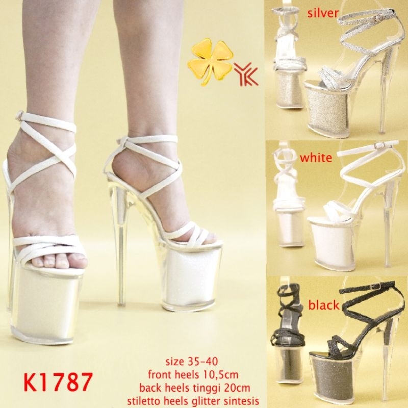 Jual YKshoes 1787 Heels 20cm Strappy Stiletto Heels Black White Silver