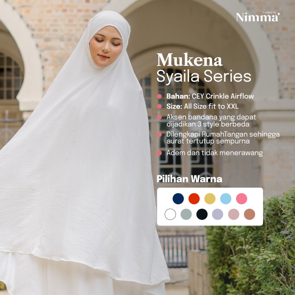 Jual Nimma Syaila Mukena Dewasa Polos All Size Bahan CEY Crinkle