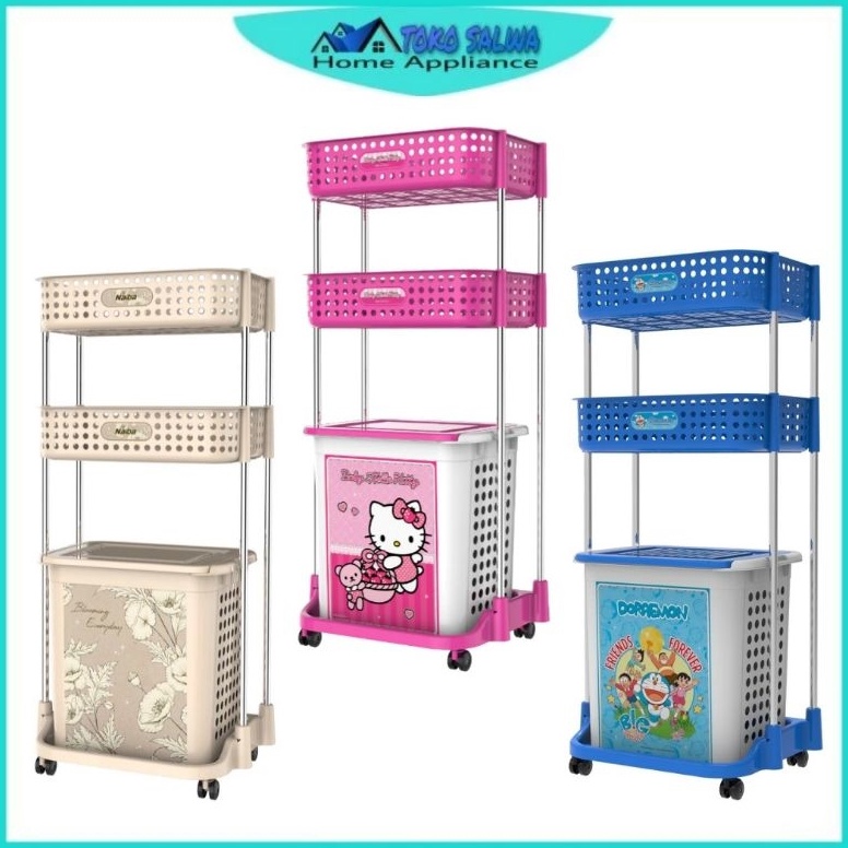 Jual Harga Murah Laundry Basket NAIBA Keranjang Baju Karakter Roda