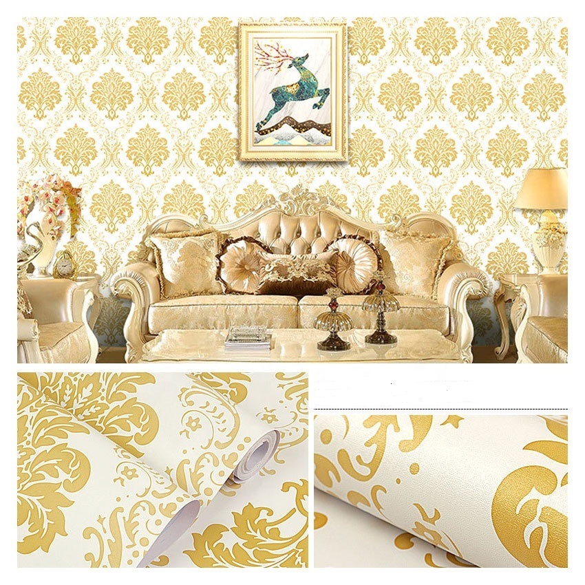 Jual Wallpaper Sticker Dinding Motif Batik Gold Ruang Tamu Kamar Tidur