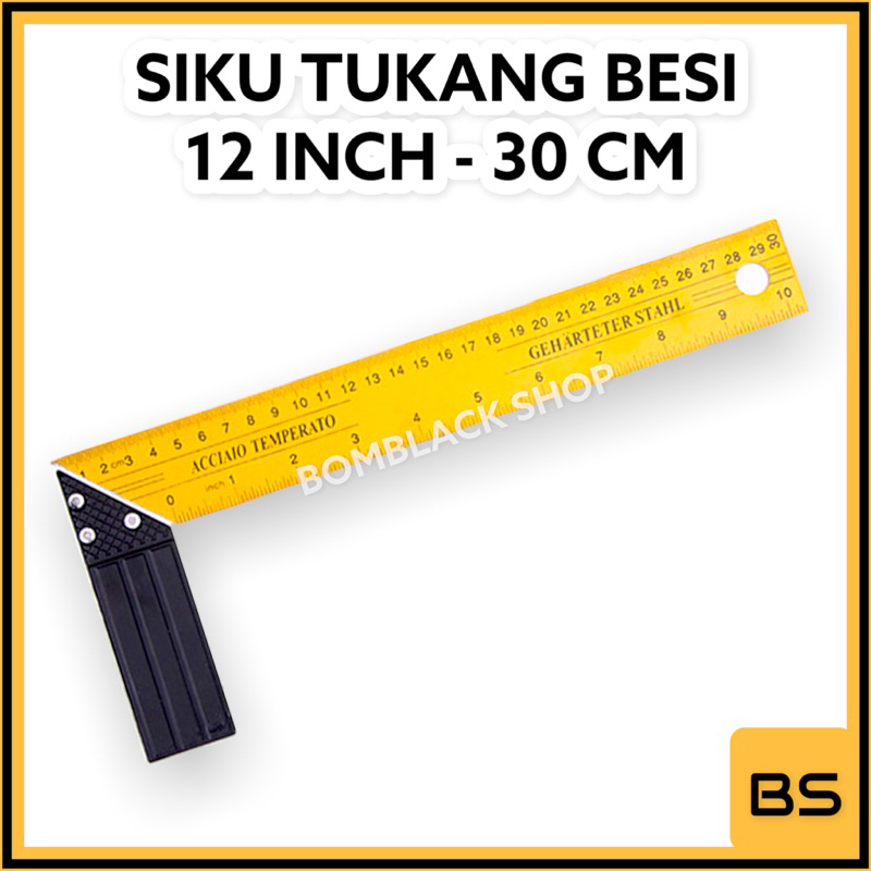 Jual Siku Meter Penggaris Siku Tukang Besi Angle Square Steel Kuning 12