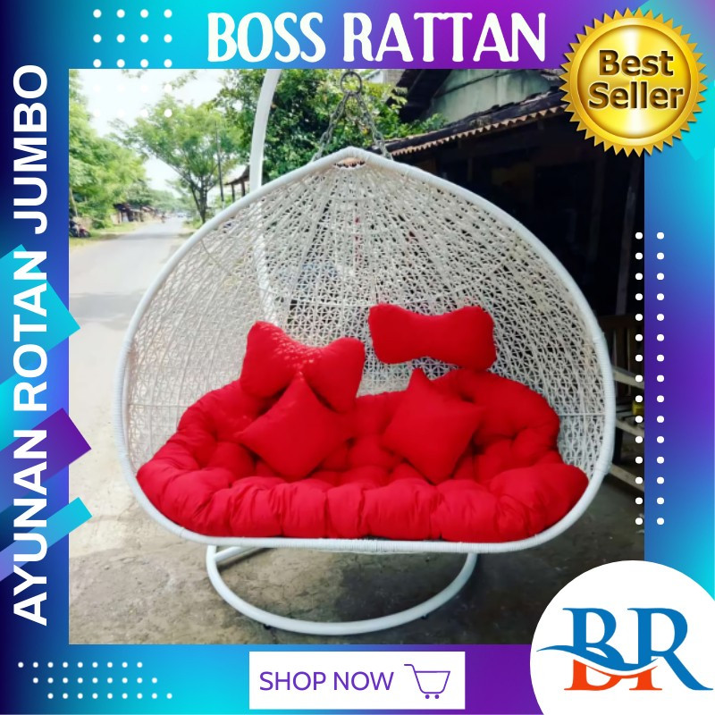 Jual Kursi Ayunan Rotan Gantung Rotan Sintetis Jumbo Jok Waterproof