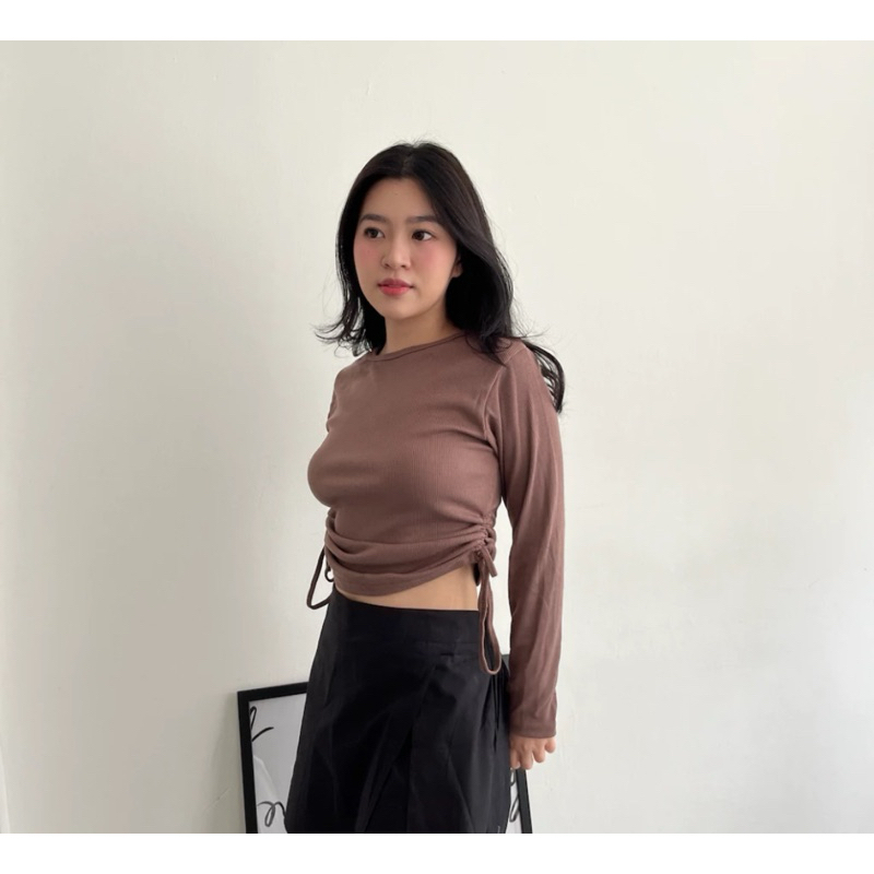 Jual ROSE Baju Atasan Wanita Lengan Panjang Crop Top Tali Serut