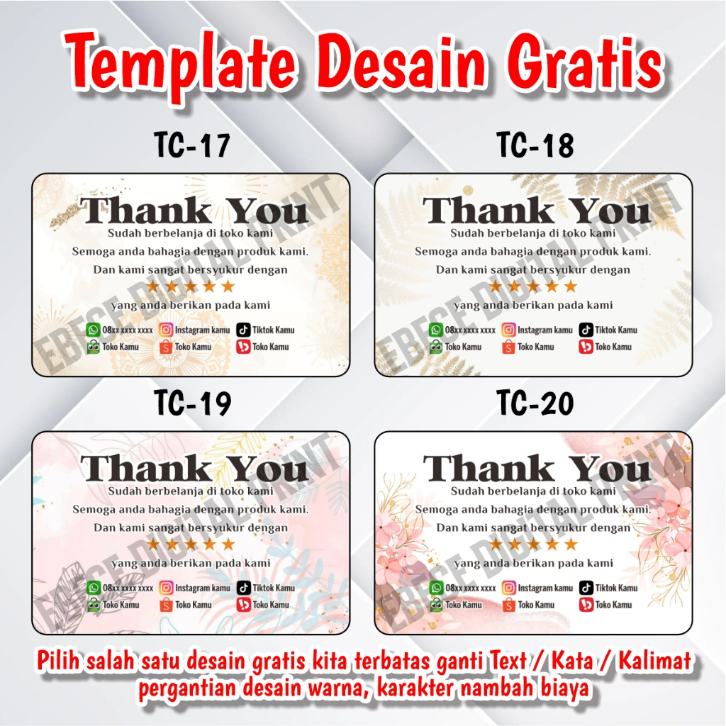 Jual Thank You Card Custom Thank You Card Olshop Thank You Card