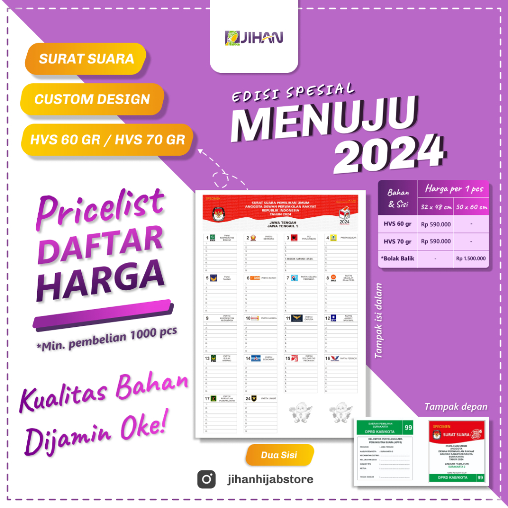 Jual Surat Suara Pemilu Custom Design X Cm Hvs Gr Gr