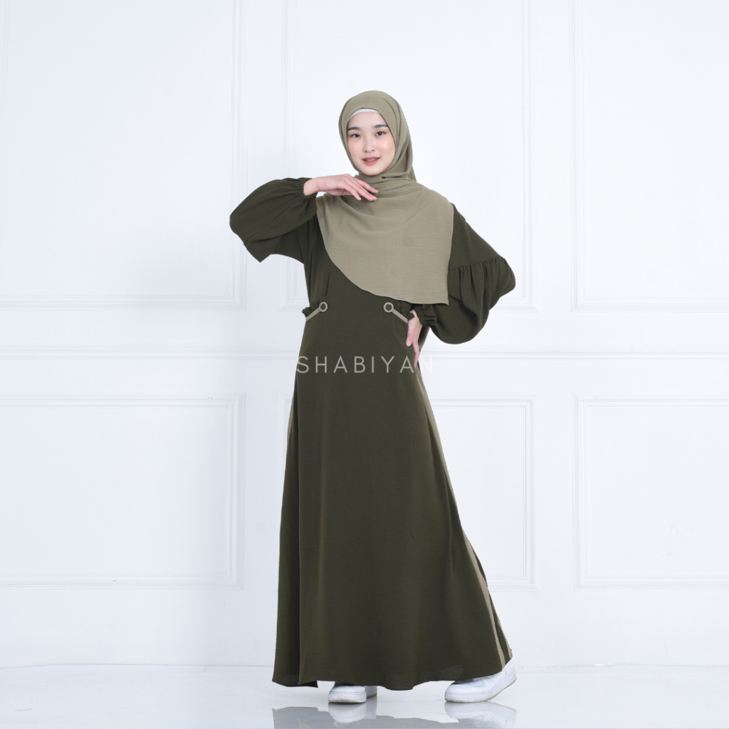 Jual Shabiyan Gamis Muslim Crinkle Polos Kombinasi Syamila