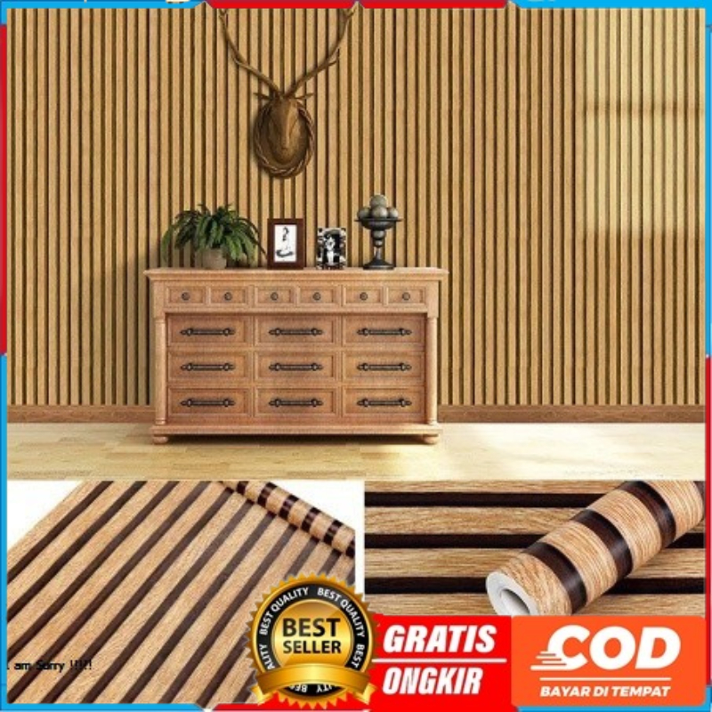 Jual Wallpaper Dinding Motif Serat Kayu Panel Salur Elegant Ukuran 45cm