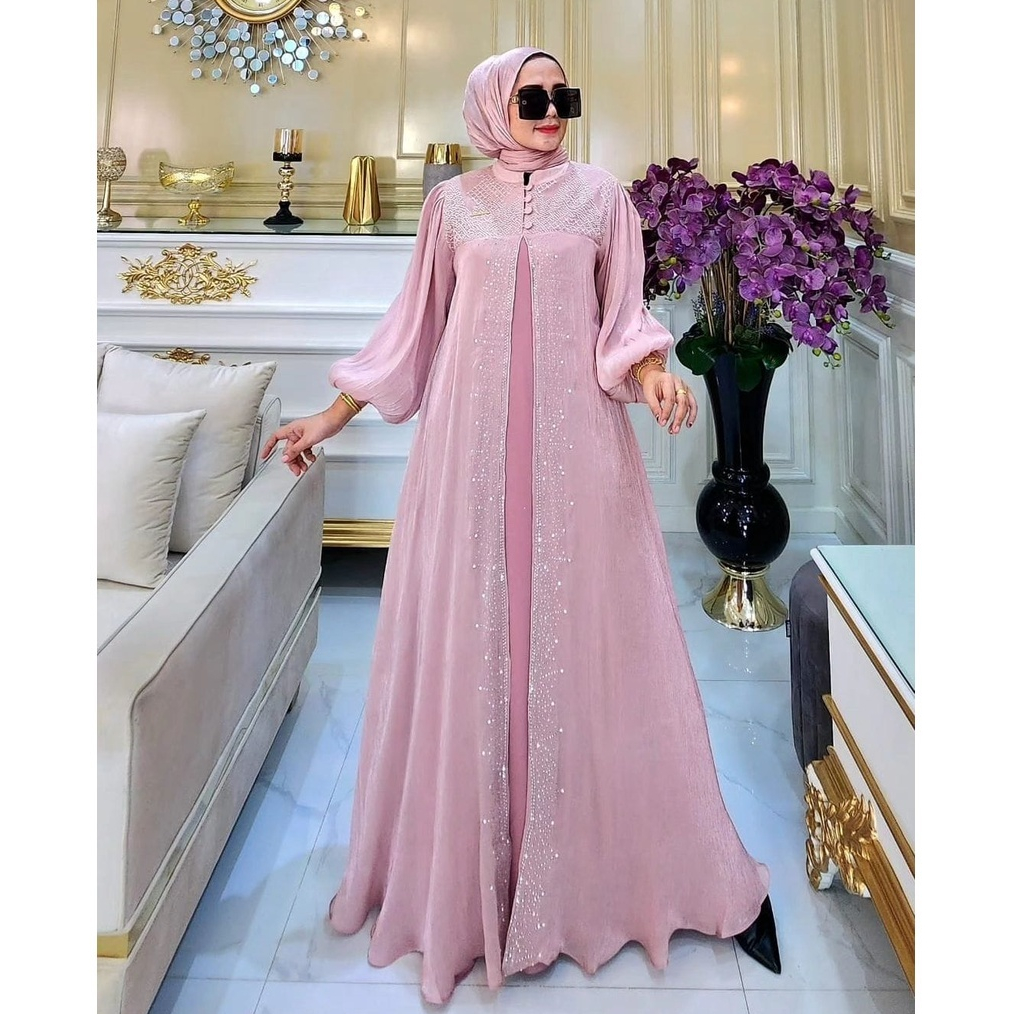 Jual Vallina Outfit Inara Maxy Dress Santorini Layering Velvet