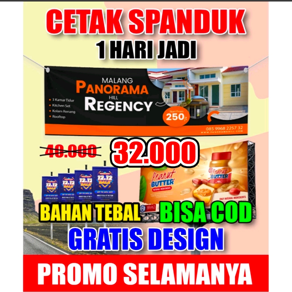 Jual Banner Spanduk 1 Hari Jadi FREE DESIGN Baner Baliho Banner