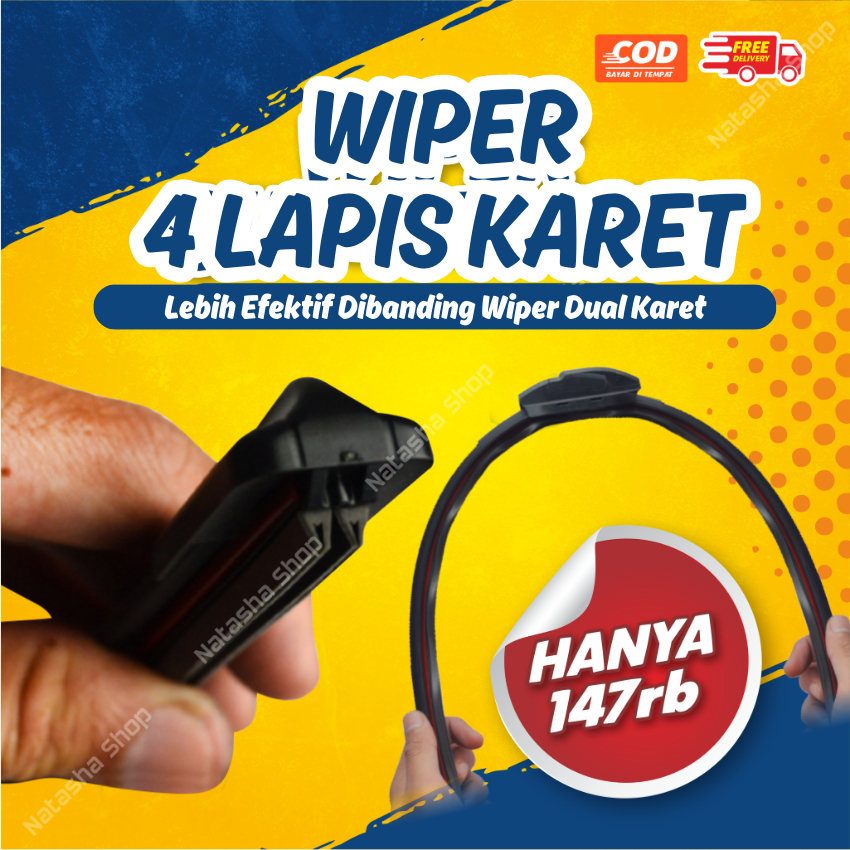 Jual Wiper Mobil Quad Blade 4 Lapis Karet Frameless Universal Untuk