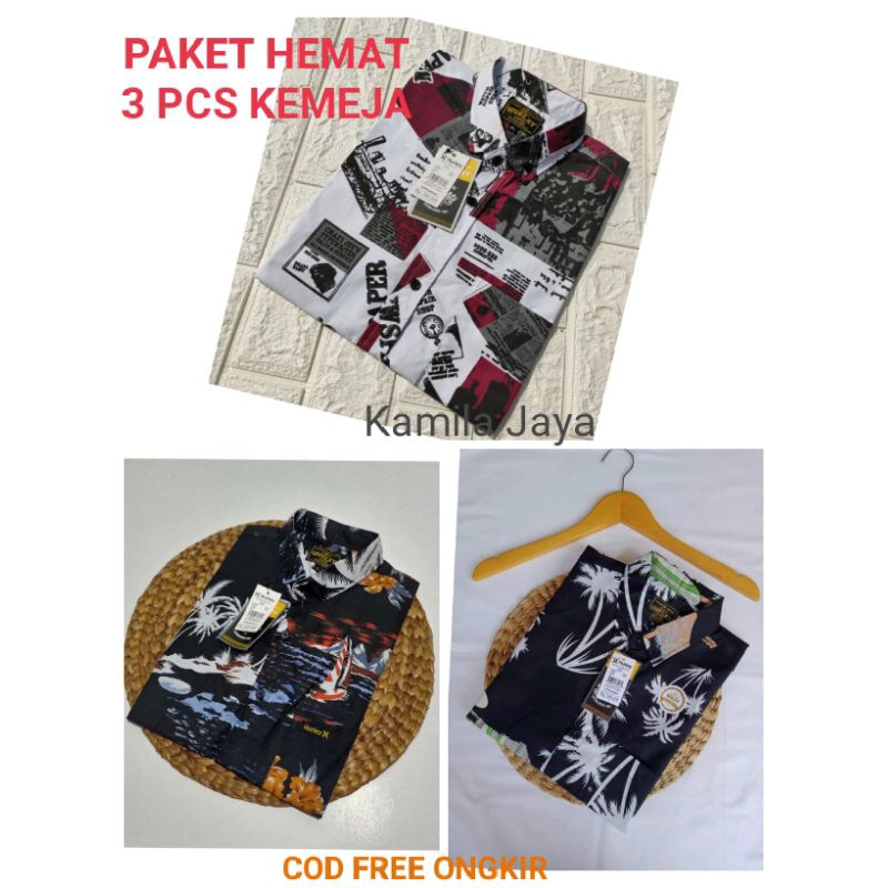 Jual PAKET HEMAT 3 PCS Kemeja Surfing Hawai Motif Pantai Floral