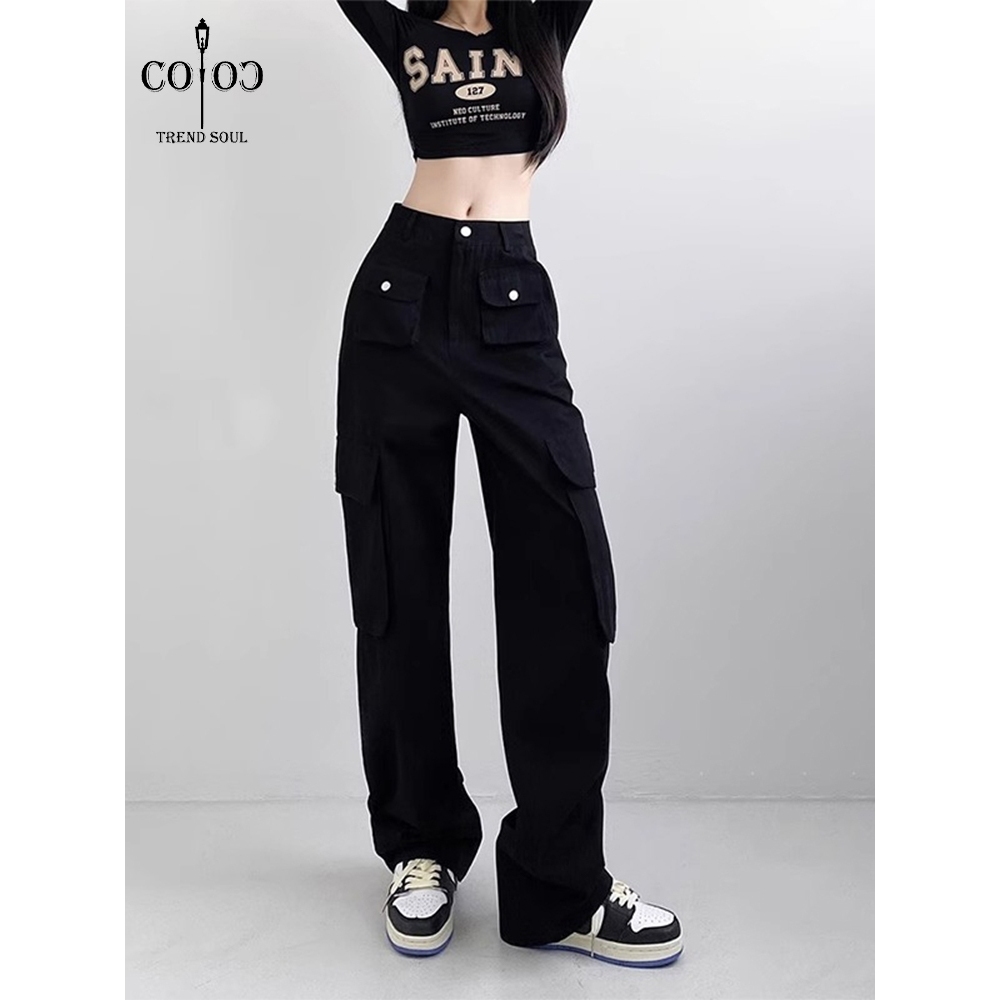 Jual Coco Trend Soul Jeans Hitam Highwaist Cargo Celana Jeans Panjang