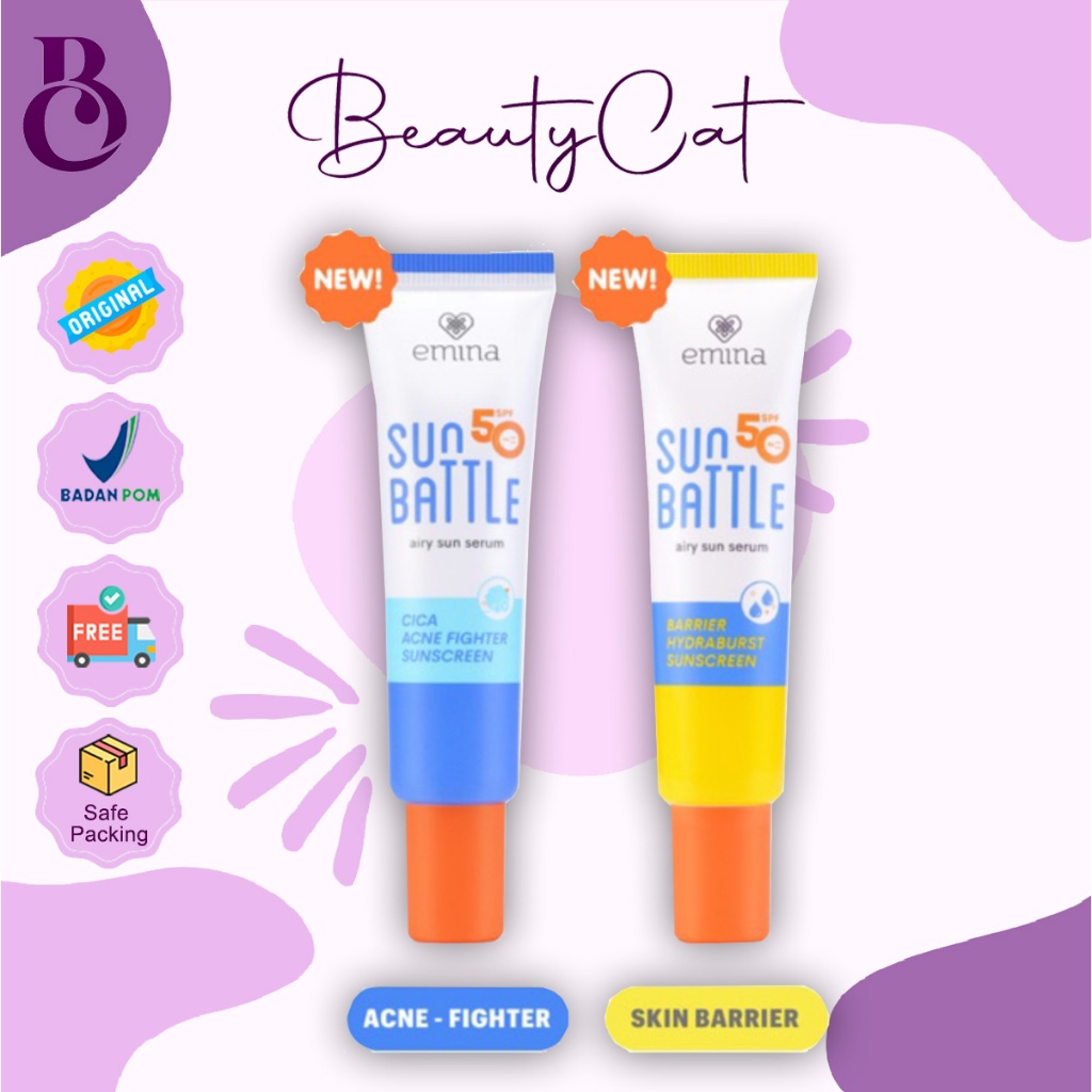 Jual EMINA SUN BATTLE SPF 50 EMINA CICA ACNE FIGHTER SUNSCREEN