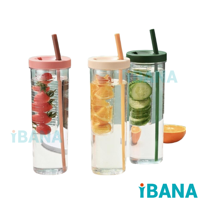 Jual IBANA BOTOL MINUM INFUSED BUAH 1 LITER TRANSPARAN SEDOTAN LIPAT