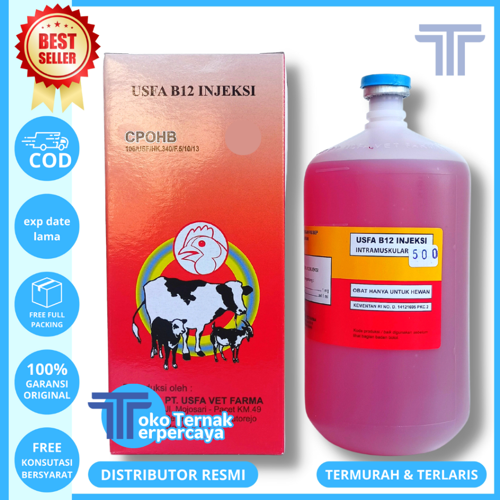 Jual USFA B12 INJEKSI 500ml Vitamin B12 Untuk Hewan Mengatasi