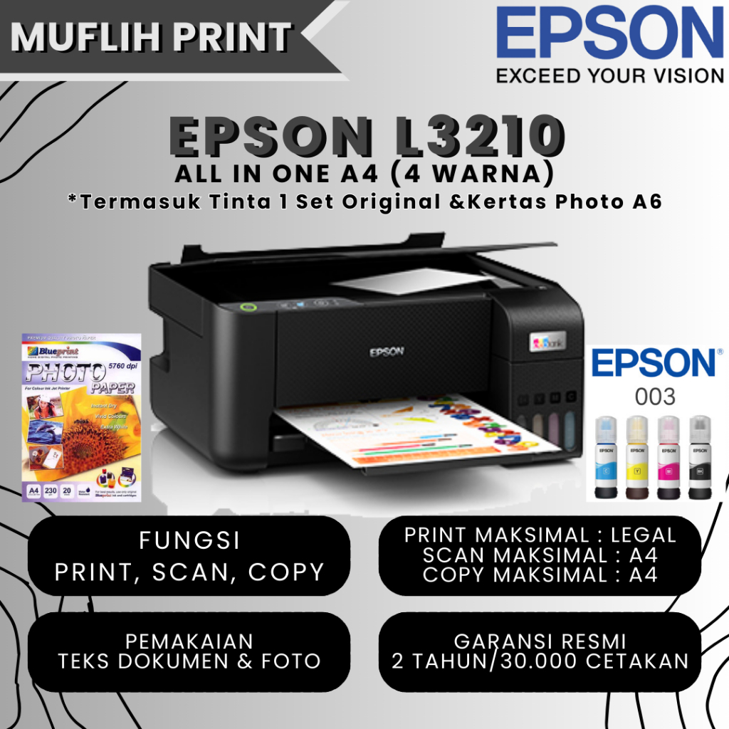 Jual Printer Epson L3210 Ink Tank Print Scan Copy Garansi Ganti