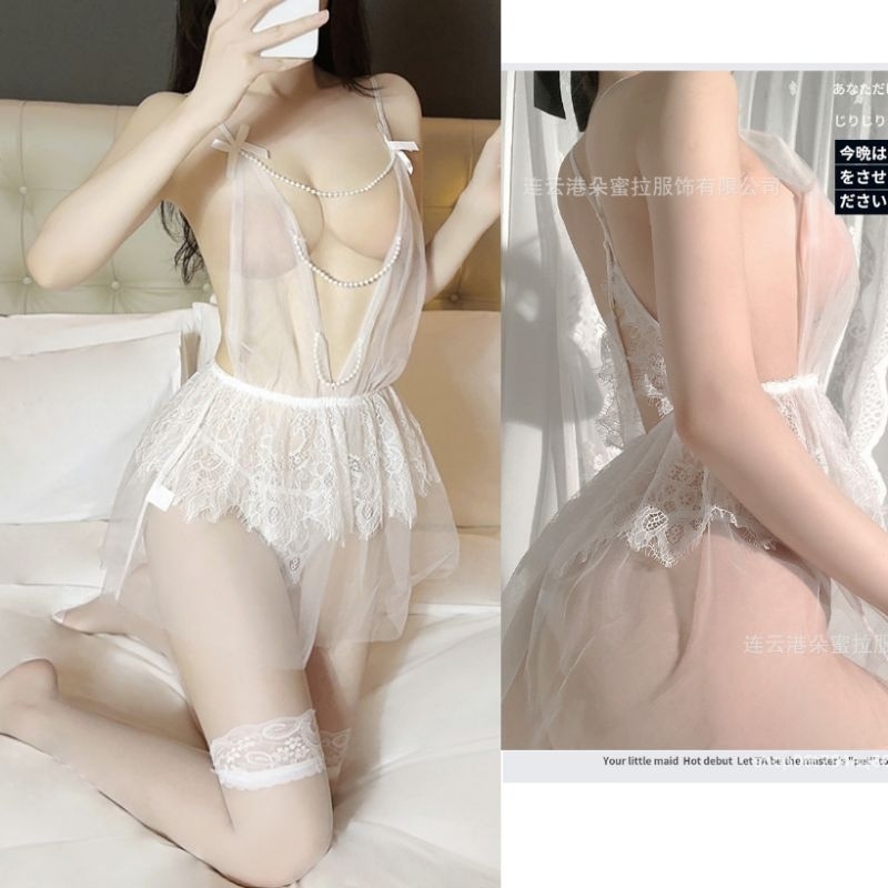 Jual Sexy Lingerie Dress Transparan Renda Model Mutiara Pearl Pita