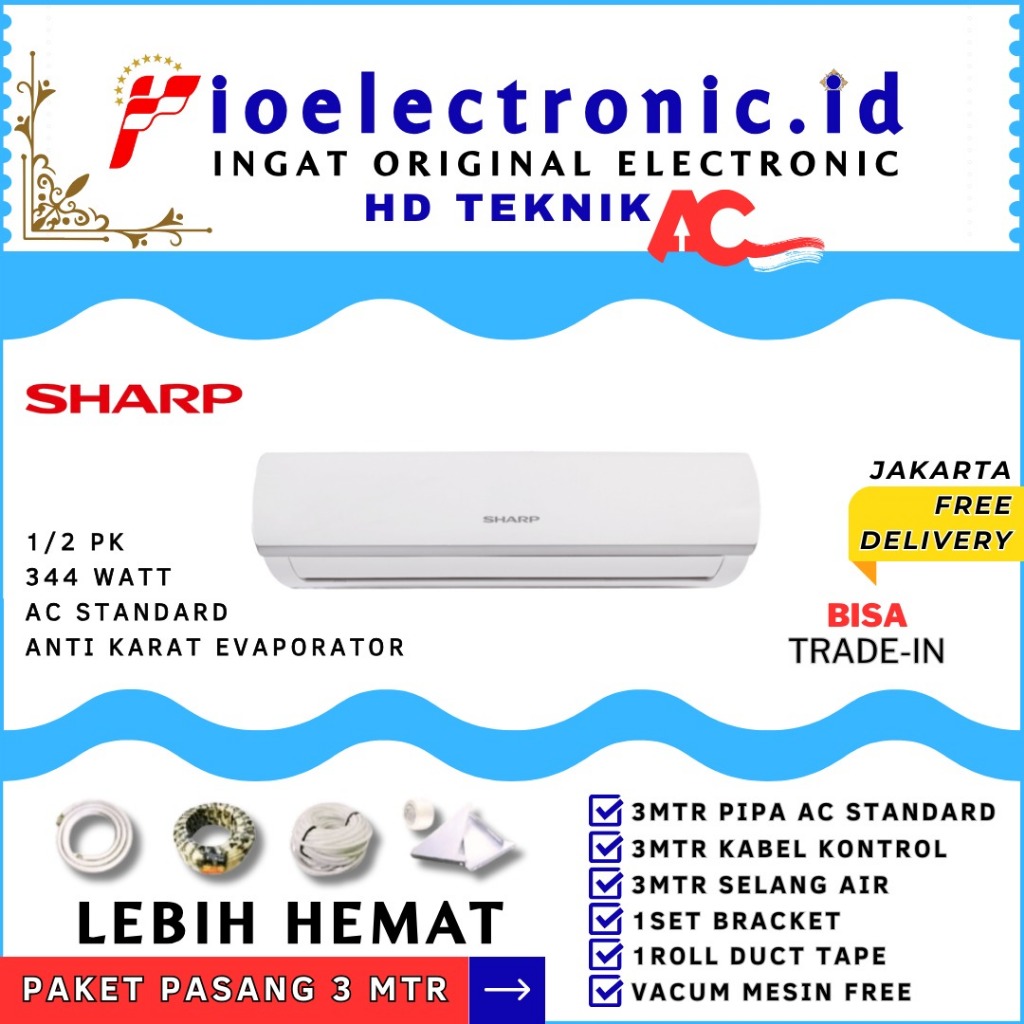 Jual AC SHARP STANDARD 1 2 PK AH A5ZCY NEW R32 FREE PASANG ACESORIES