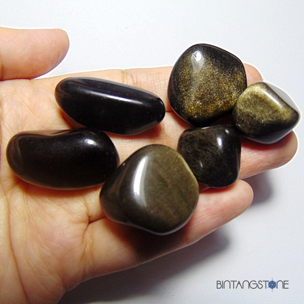 Jual Golden Sheen Black Obsidian US Russia Big Tumbled Stone Healing