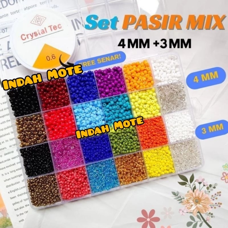 Jual Paket Manik Manik Set Box Mix 4mm 3mm Tali Elastis Beads Kit 1